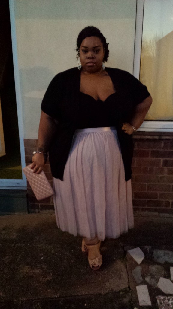 plus size outfit black top and pink tulle skirt