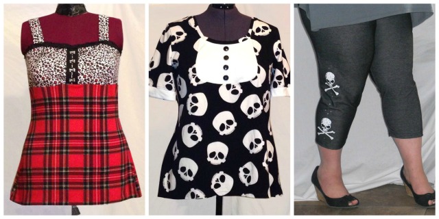 collage of three punky clothing items with skulls and plaid