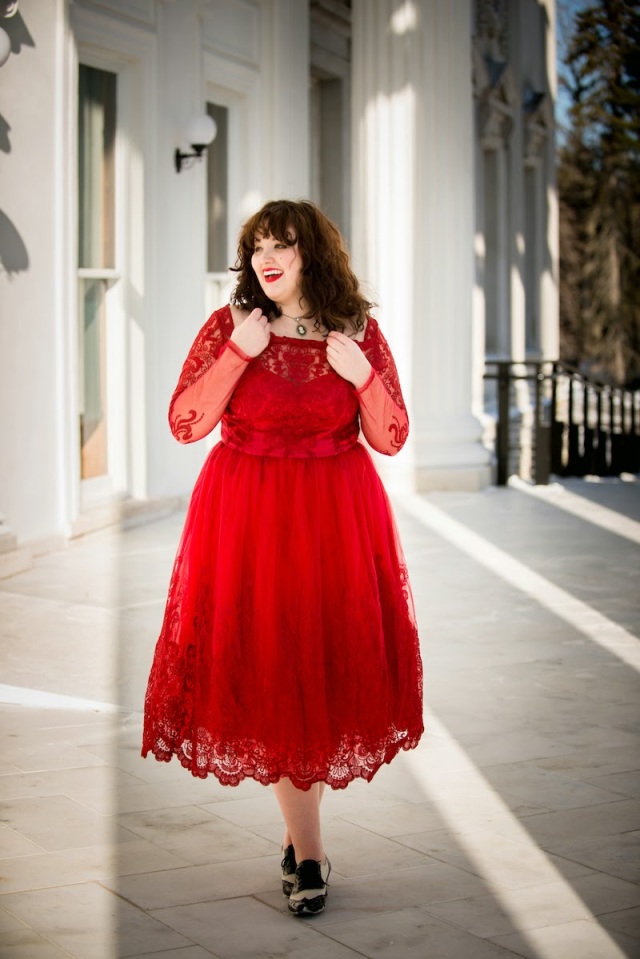 plus size outfit red lace glamorous dress