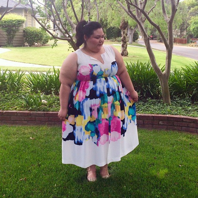 plus size outfit lane bryant isabel toledo white and watercolor floral dress